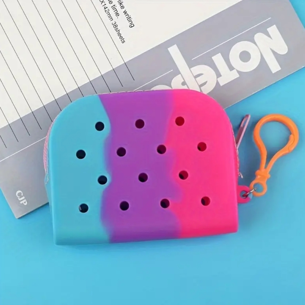 Zipper Coin Purse Silicone Clip On for BOGG or Croc Charms MultiColor Rainbow